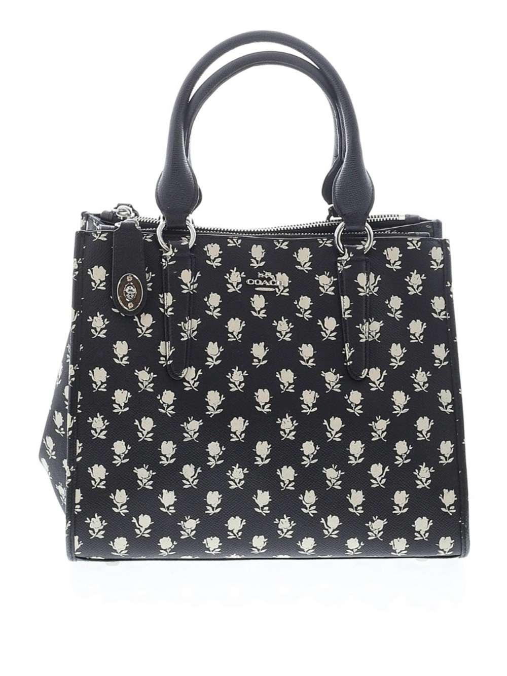 Coach Black Satchel with Cream Floral Print